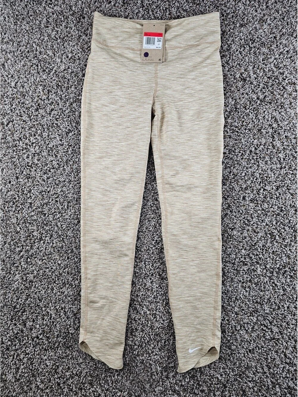 Nike Dri Fit Girls Sz L Ankle Length Athletic Leggings Beige Heathered NEW